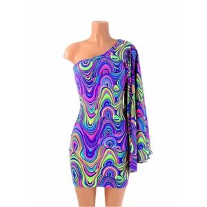 Vibrant Multicolor One-Shoulder Neon Glow in the BodyCon Dark Dress by Coquetry